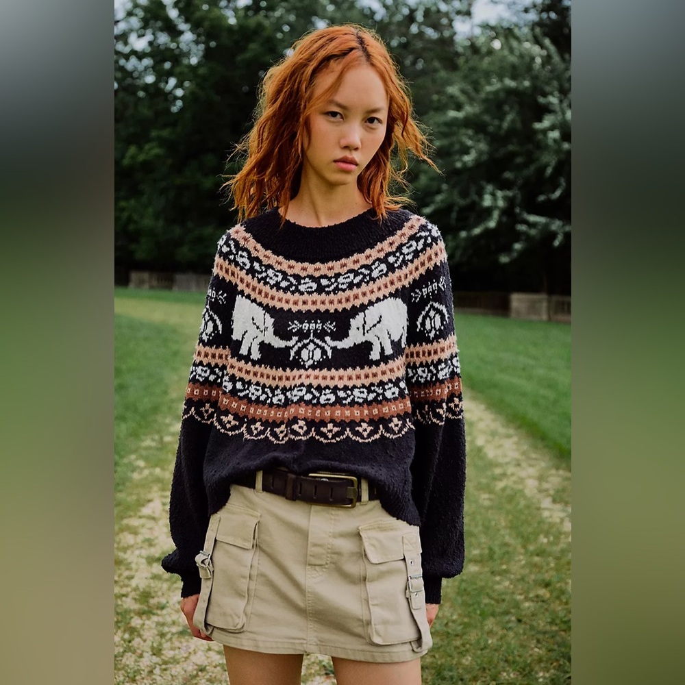 Free People Nellie Elephant Fair Isle Boucle Sweater | Size Large - Picture 11 of 15